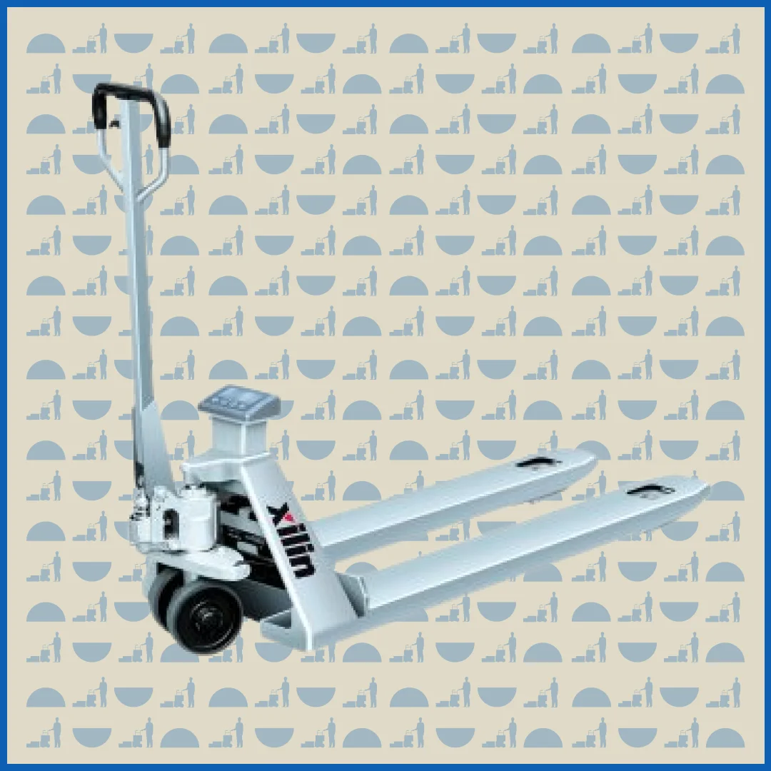 Тележка гидравлическая HUNTERPARTS 2000 кг 1150 мм BFC6-7S с весами нержавеющая сталь (нейлоновые колеса)